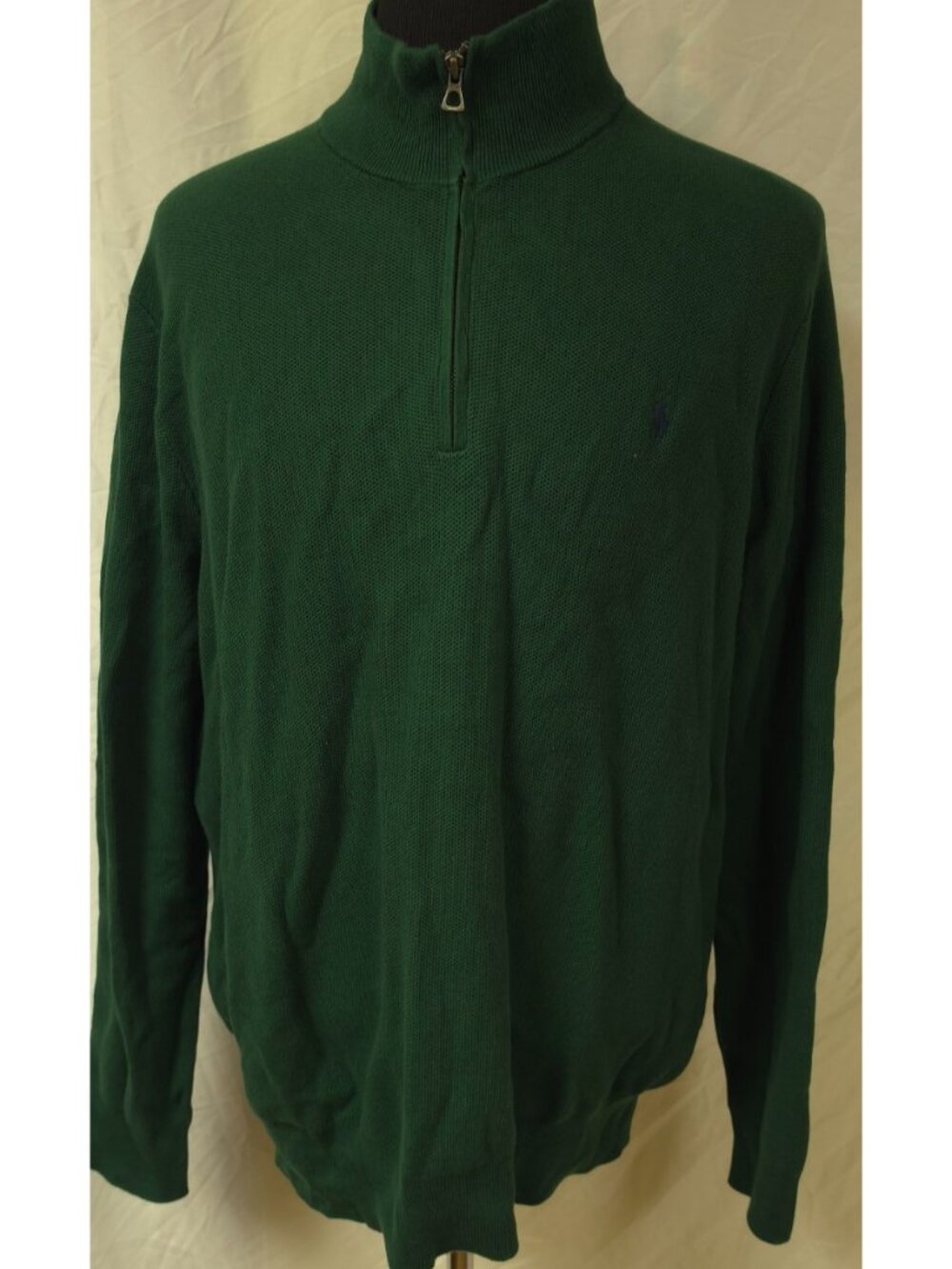 Polo Ralph Lauren Mens XXL Green Quarter Zip Pullover Knit Texture Logo Sweater